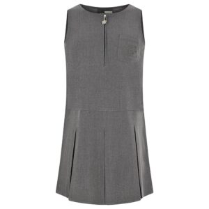 Plain Embroidered Grey Front Zip Pinafore