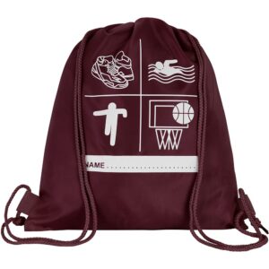 Maroon Drawstring PE (Shoe) Bag With Printed Name Tag