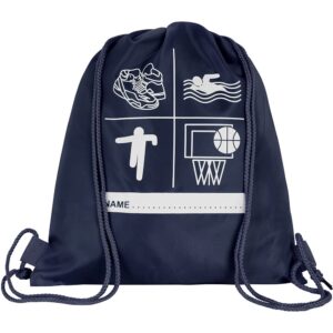 Navy Blue Drawstring PE (Shoe) Bag With Printed Name Tag